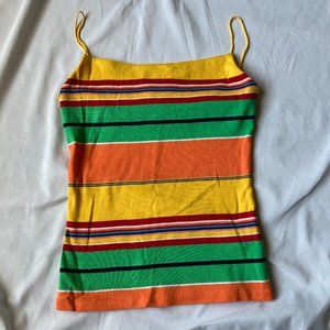 Ralph Lauren Yellow Colorful Striped Knit Cami No Adjust. Strap Built in Bra M
